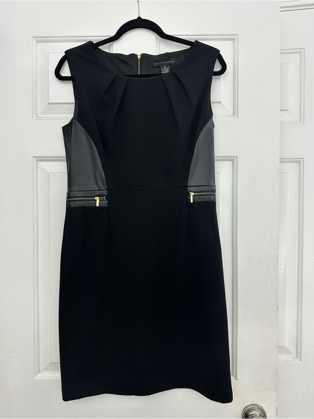 Grace Elements Black Sleeveless Sheath Dress with Faux Leather Insets